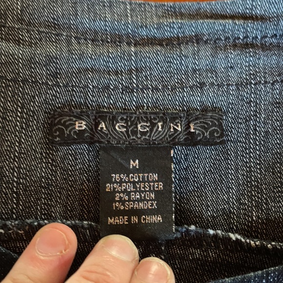Baccini Military Style Frayed Edge Denim Jacket Me - Picture 9 of 10